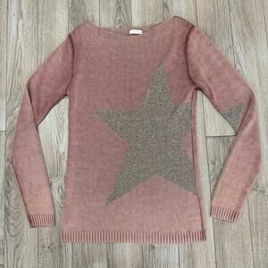 Scandal Made in Italy Metallic Pink Star Long Sleeve Sweater Sz M EUC